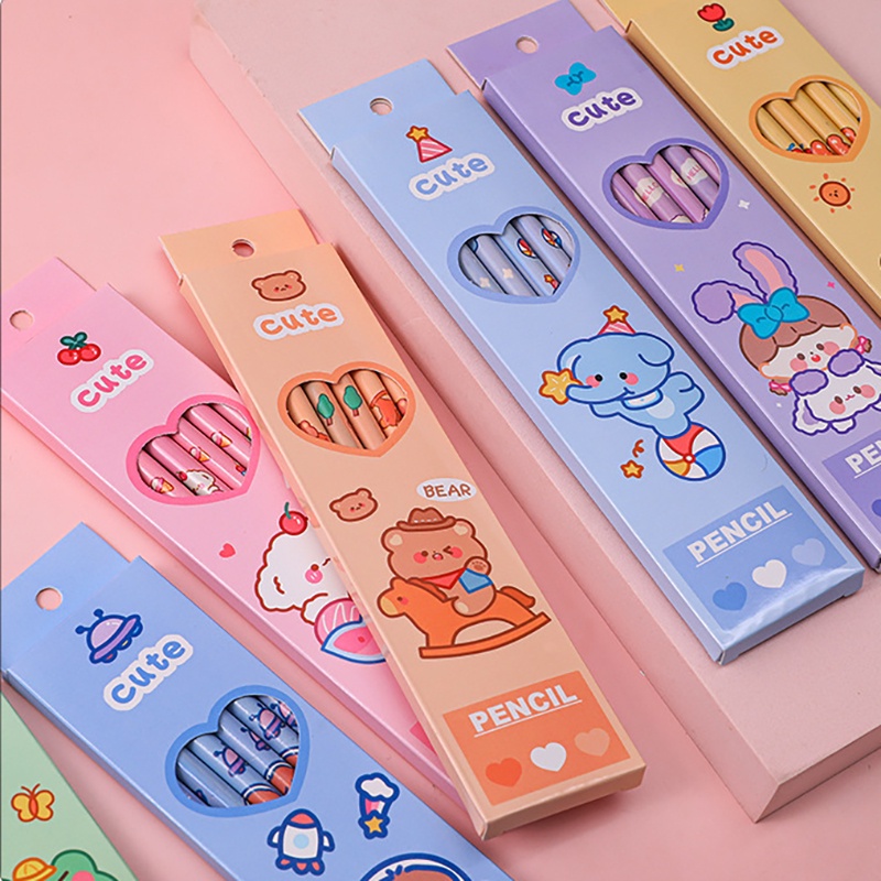 Hộp bút chì HB bằng gỗ hình con vật cute dễ thương 6 cây (19cm)