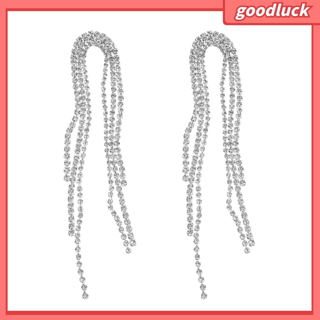 Khuyên Tai Chữ U Đính Đá Phối Tua Rua Toàn Diện Thời Trang