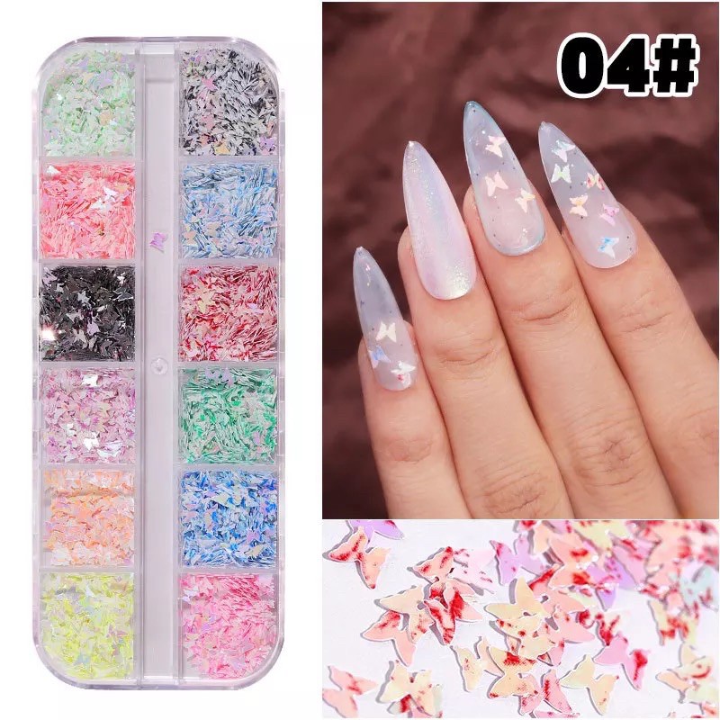 Set bướm sequins ẩn gel, trang trí nail