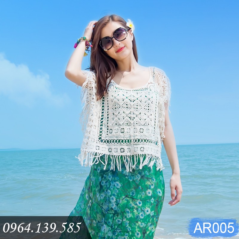 Áo ren nữ đi biển đẹp, áo lưới cánh dơi tua rua thời trang, mặc ngoài bikini, maxi, croptop... chất ren đẹp | AR005