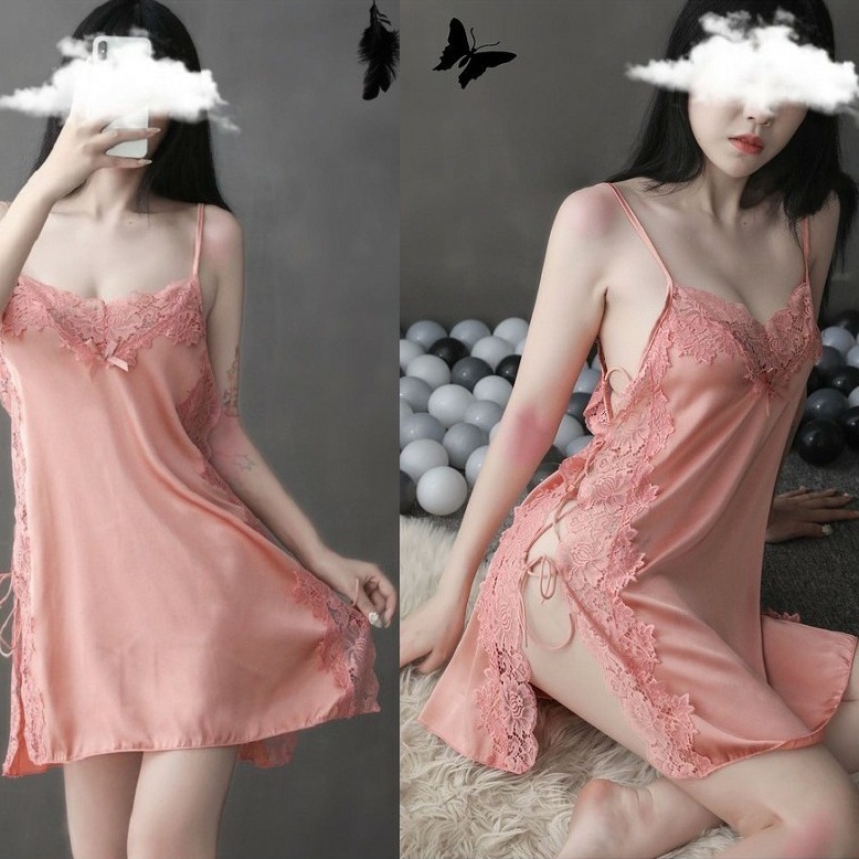 Váy Ngủ Lụa Statin  Có Dây Rút Điều Chỉnh Eo 5211 Sexy