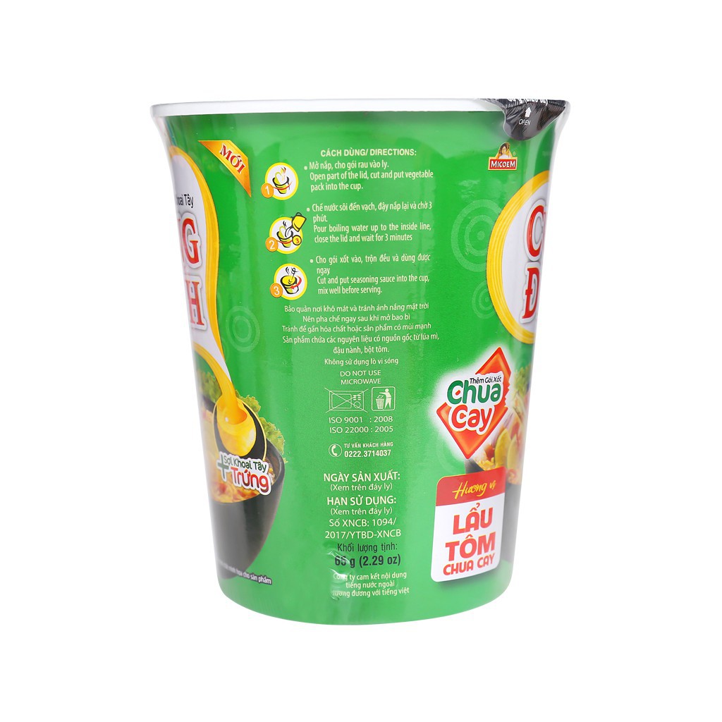 Thùng 24 Ly Mì Khoai Tây Cung Đình Vị Lẩu Tôm Chua Cay 65g