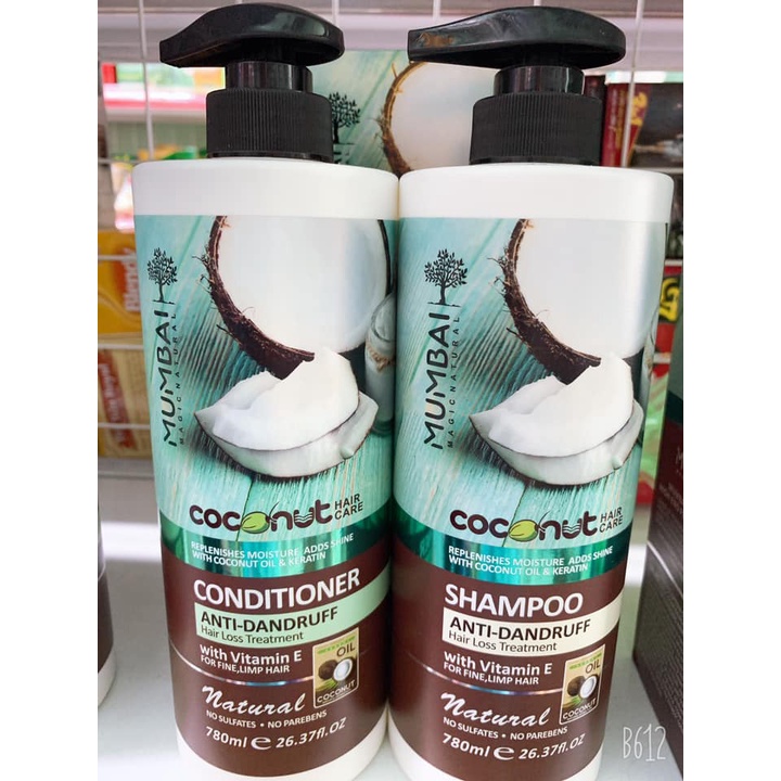 Cặp Dầu Gội Xả Chống Gàu Mumbai Coconut 780ml x2