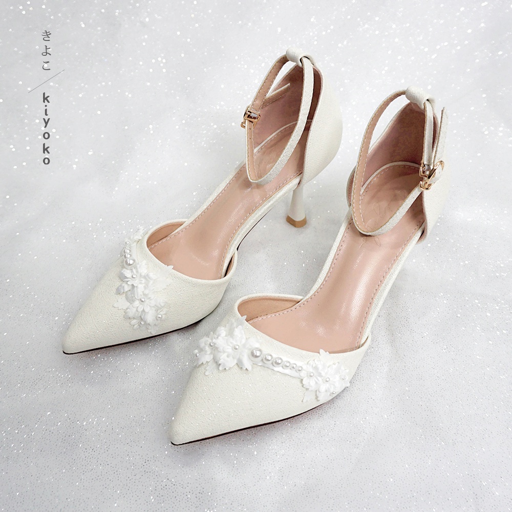 Giày cưới Kiyoko đính HOA TUYẾT ANH cao 7cm | có quai