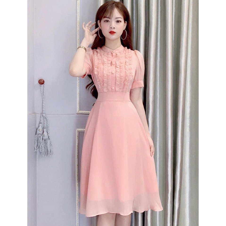 Đầm Váy Nữ Thiết Kế Sang Chảnh Giá Rẻ Bèo Ngực Đính Nút Thời Trang Nữ Thiết Kế Voan Cao Cấp