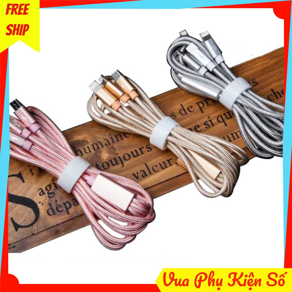 Cáp Sạc Nhiều Đầu 💥FREESHIP💥 Giảm 10k Khi Nhập  Dây Cáp Sạc 3 Đầu Thông Minh Dây Dù Cực Bền