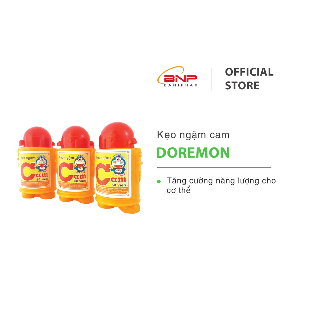 Kẹo Cam Doraemon Cho Bé BANIPHAR Bổ Sung Vitamin C, Tăng Cường Đề Kháng Hộp 50 Viên