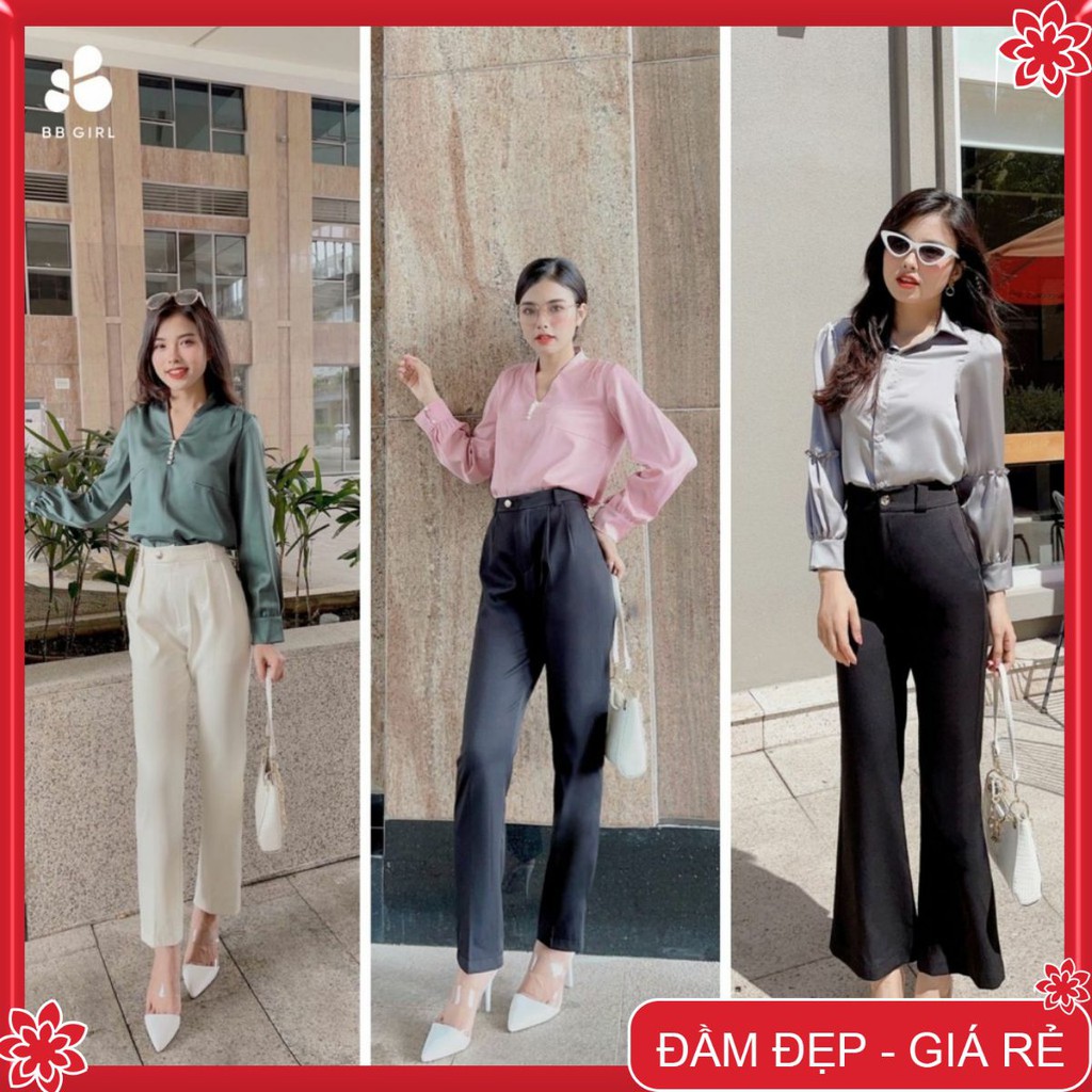 Áo kiểu dáng công sở+quần tây ống rộng siêu xinh thích hợp mặc đi làm đi chơi làm quà tặng