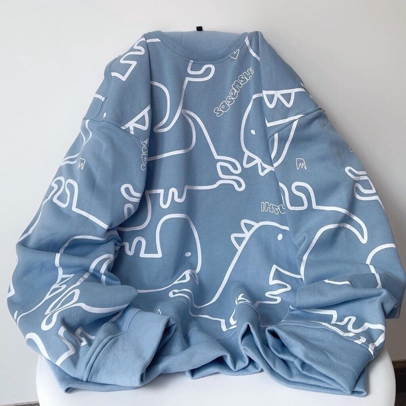 Áo nỉ sweater khủng long unisex mặc thu đông dày dặn cho nam và nữ màu trắng, xanh, đen | BigBuy360 - bigbuy360.vn