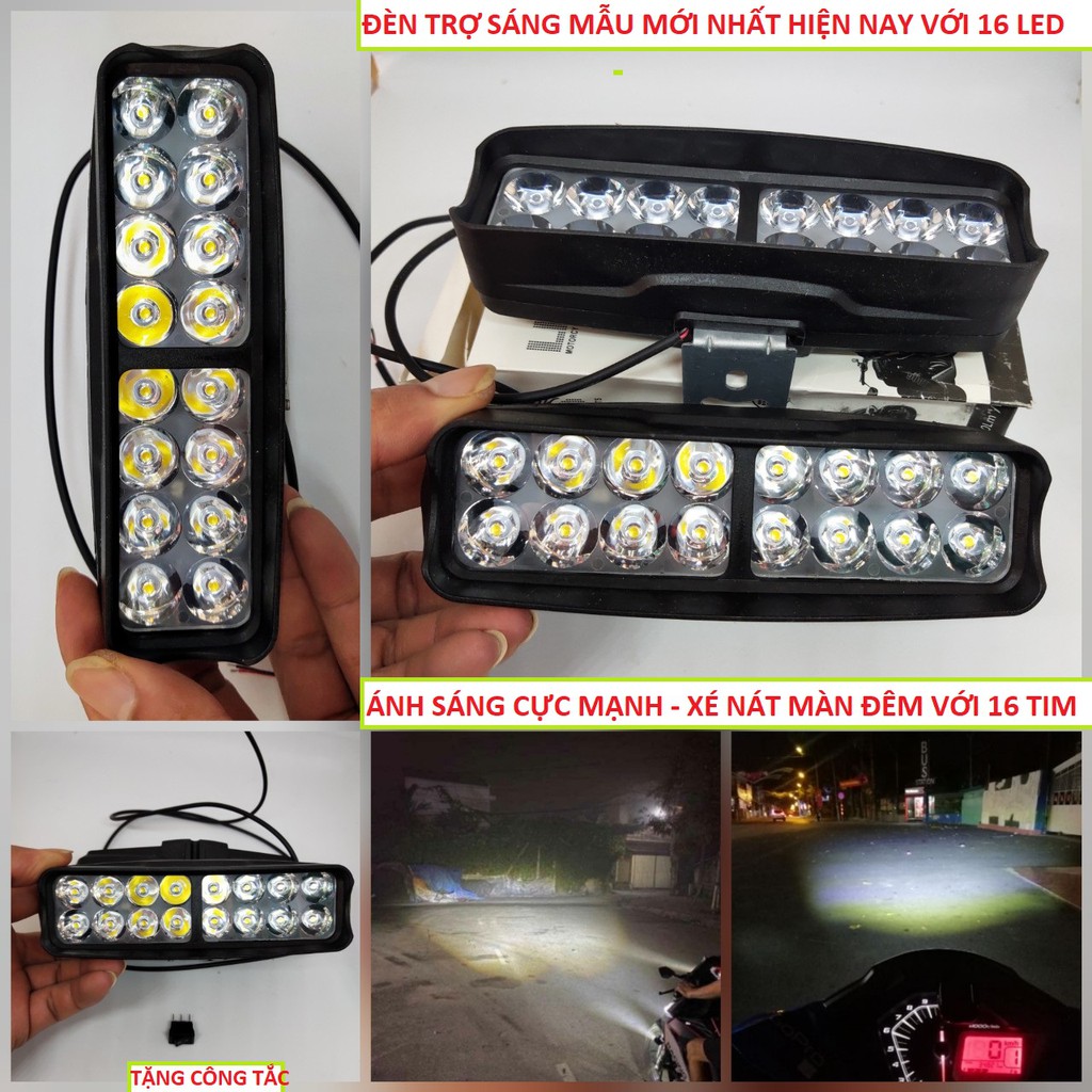 ĐÈN TRỢ SÁNG XE MÁY Ô TÔ 16TIM LED SIÊU SÁNG CHÍNH HÃNG