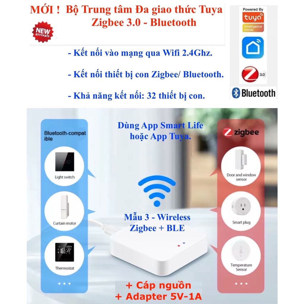 Bộ trung tâm Tuya / Hub / Gateway / Bộ tiếp sóng Tuya Zigbee , Bluetooth , Wifi , LAN , Repeater , HomeKit -