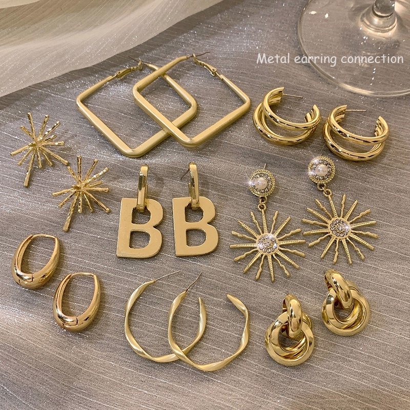 Bộ 5 Khuyên Tai Kim Loại Sang Trọng Phong Cách Hàn Quốc 2023