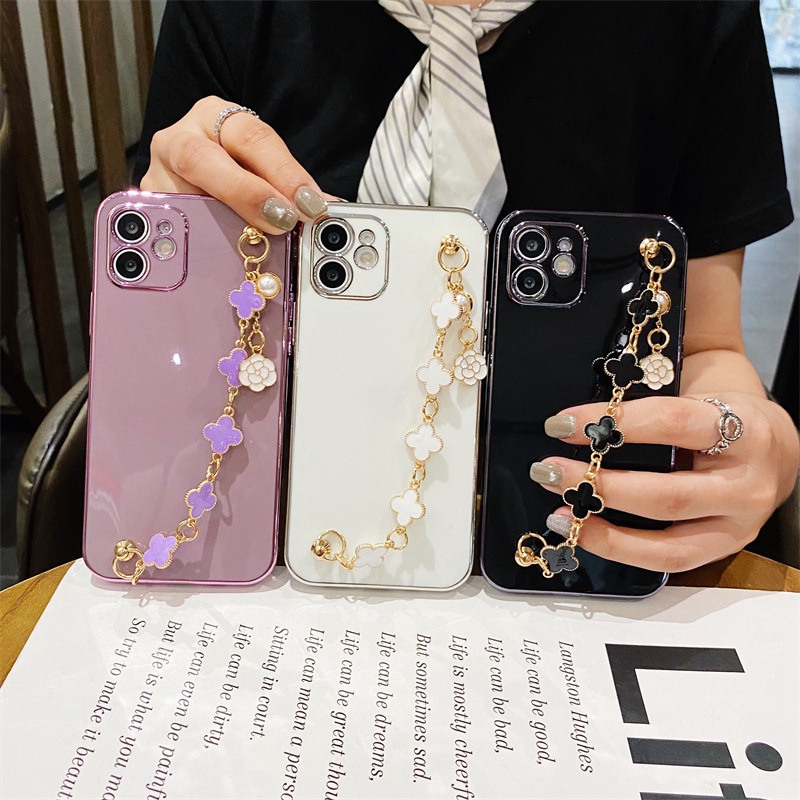 Ốp điện thoại dẻo có vòng tay cỏ may mắn cho Samsung S22 Ultra S21 Plus S21fe S20