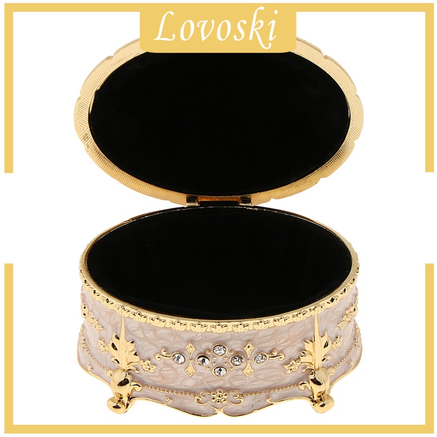 Hộp Đựng Trang Sức Hình Oval Bằng Kim Loại Màu Vàng / Trắng Phong Cách Vintage