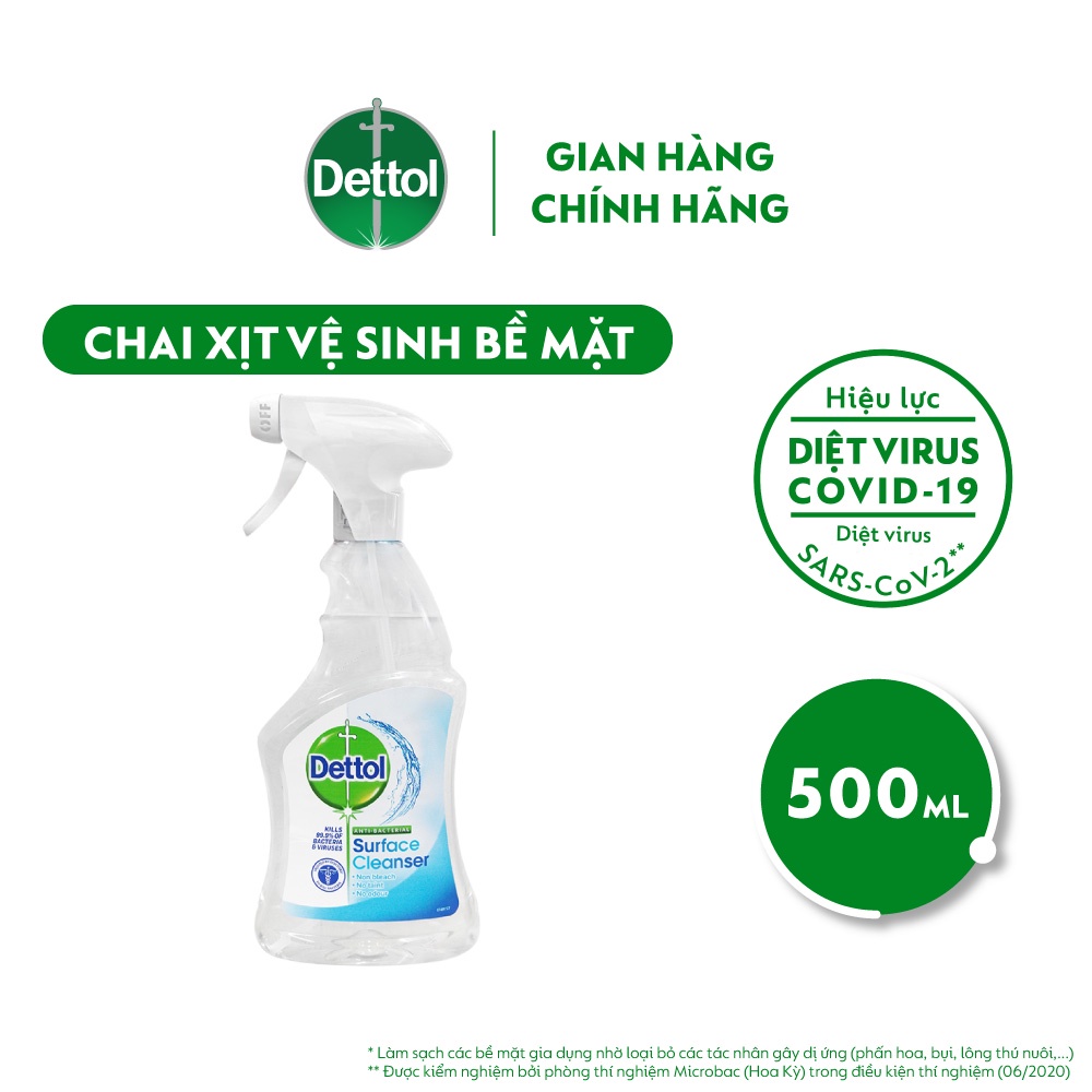 [Quà tặng không bán] Chai xịt vệ sinh bề mặt kháng khuẩn Dettol 500ml