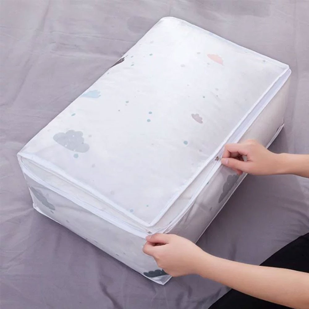 Túi Đựng Quần Áo/Chăn Mền Bằng PEVA Dày Trong Suốt In Họa Tiết Xinh Xắn Tiện Dụng