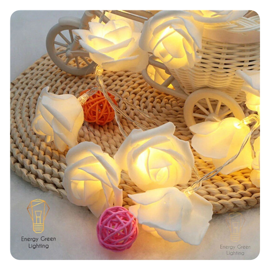Đèn Dây Led Energy Green Lighting Trang Trí Hoa Hồng Trắng 4m 20 bông - Dùng Pin AA Và Cắm Điện Dây USB