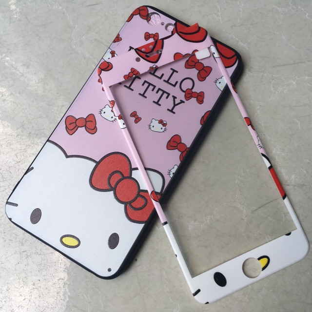 Ip 6plus, 6s plus Combo ốp dẻo + kính cường lực in hình Hello Kitty