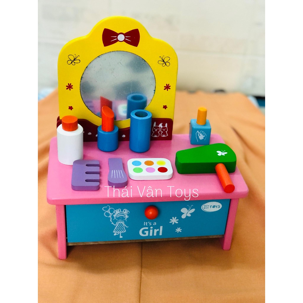 Bộ đồ trang điểm bằng gỗ mini cho bé đóng vai công chúa makeup làm đẹp xinh xắn