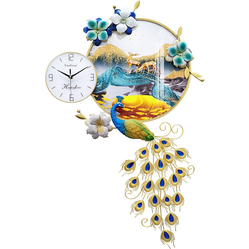 Đồng Hồ Decor Con Công Kết Hợp Tranh Kính Phù Điêu Treo Tường Trang Trí Phòng Khách Cao Cấp KD2920-1
