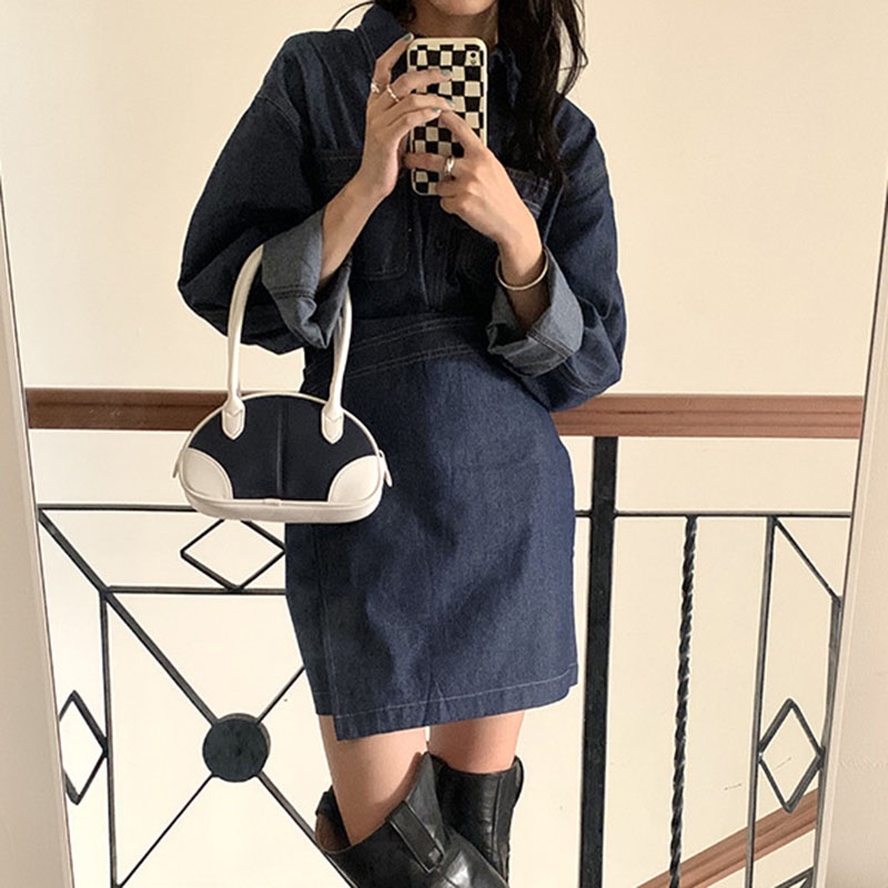 Túi xách IELGY đeo dưới cánh tay ghép nối màu đơn giản xinh xắn cho nữ