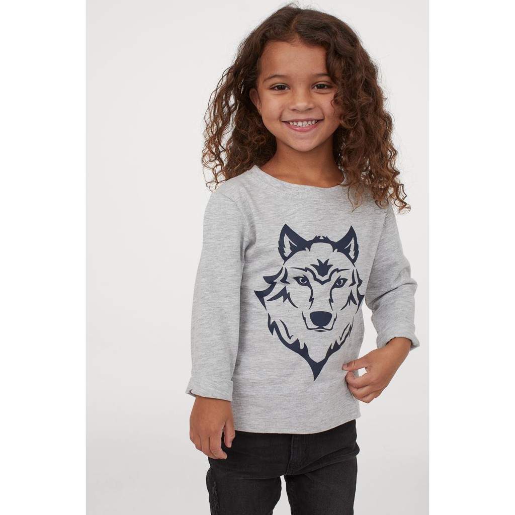 Set 3 áo dài tay sói xám HM H&M sz 2-4, 4-6y_hàng chính hãng Anh