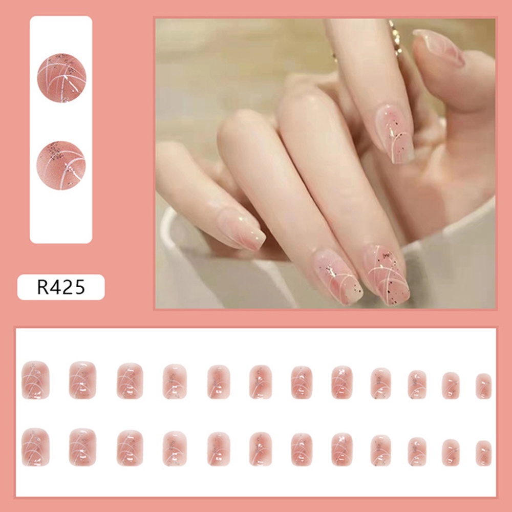 Set 24 Móng Tay Giả Phong Cách Retro Trang Trí Cho Nữ