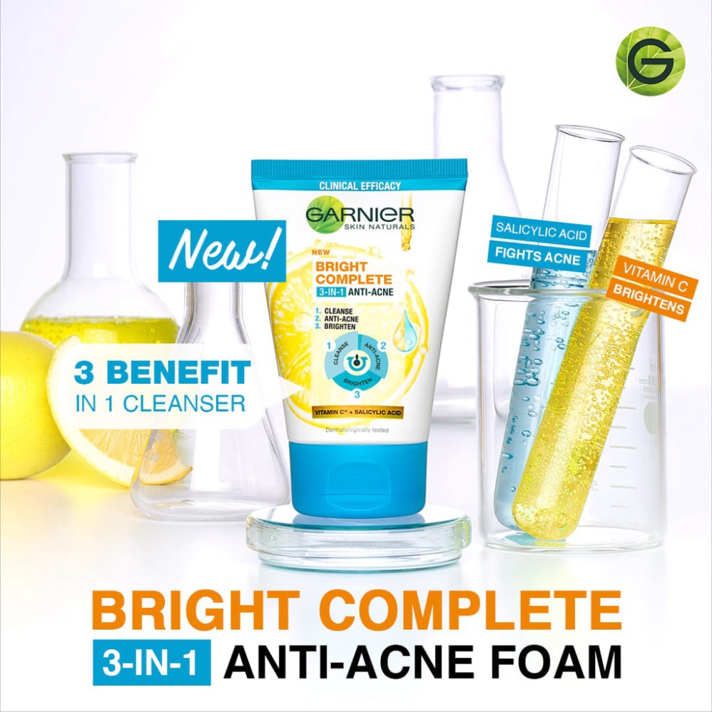 Sữa Rửa Mặt Garnier 3 Trong 1 Giảm Mụn & Sáng Da 50ml Bright Complete 3 in 1 Foam Anti Acne