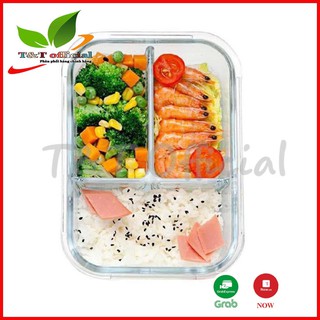Bộ hộp cơm văn phòng bằng thủy tinh chia ngăn chống tràn dùng được trong lò vi sóng