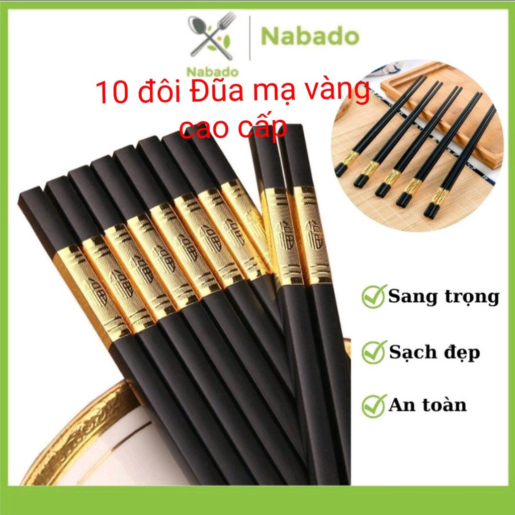 Đũa mạ vàng cao cấp Đũa nhựa đen Nhật chống trơn chống mốc chịu nhiệt ( Combo Bộ 10 đôi đũa )