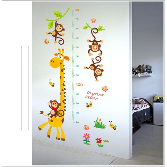 Decal trang trí tường - Thước Đo Hươu và Bày Khỉ Nâu tinh nghịch mới