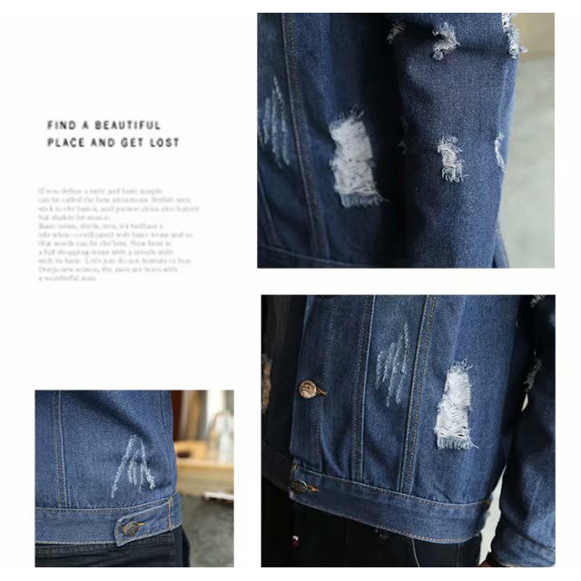 Áo Khoác Denim Dài Tay Với Thiết Kế Phối Rách Cá Tính Theo Phong Cách Hàn Quốc