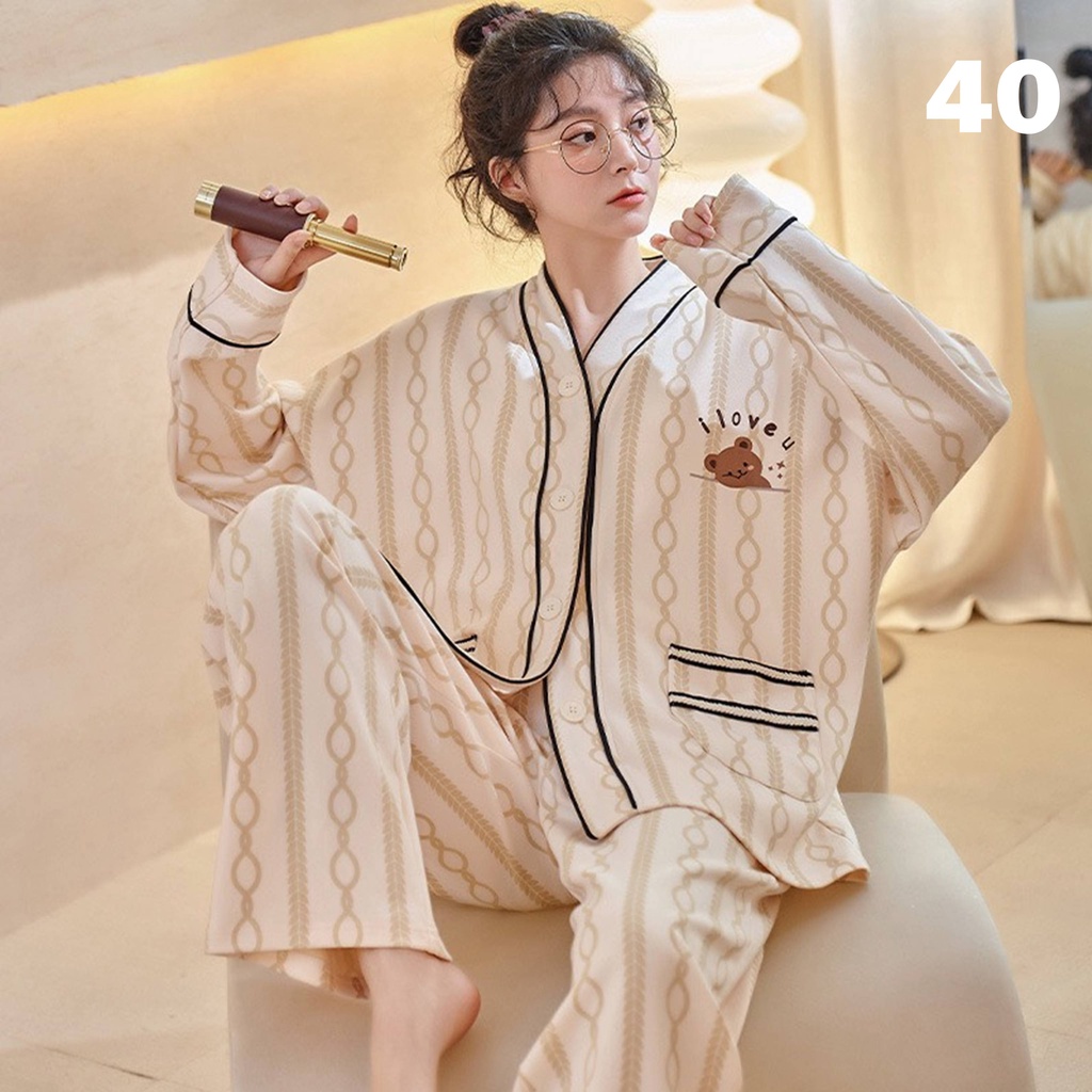Bộ mặc nhà Pyjama Tea Store Cotton có sẵn SLL dài tay QC họa tiết dễ thương 4
