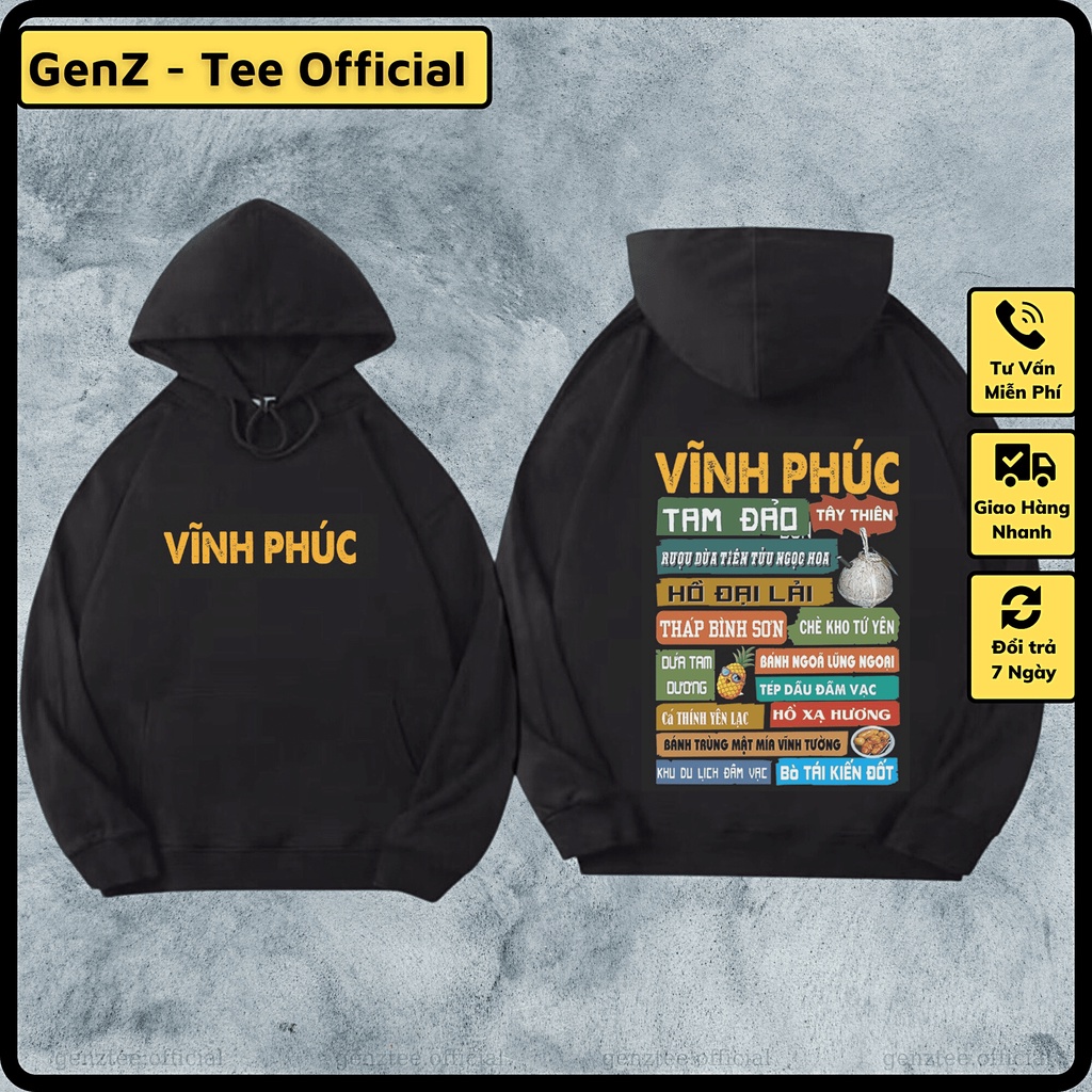 Áo Hoodie Nỉ Local Brand Tỉnh Vĩnh Phúc, Áo Hoodie 63 Tỉnh Thành Có Mũ Dày Dặn Nam Nữ Đủ Size
