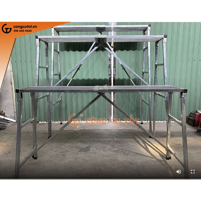 Giàn giáo gấp gọn thông minh cao 1m55 tùy chỉnh mặt đứng 160x36cm nặng 18kg chắc chắn