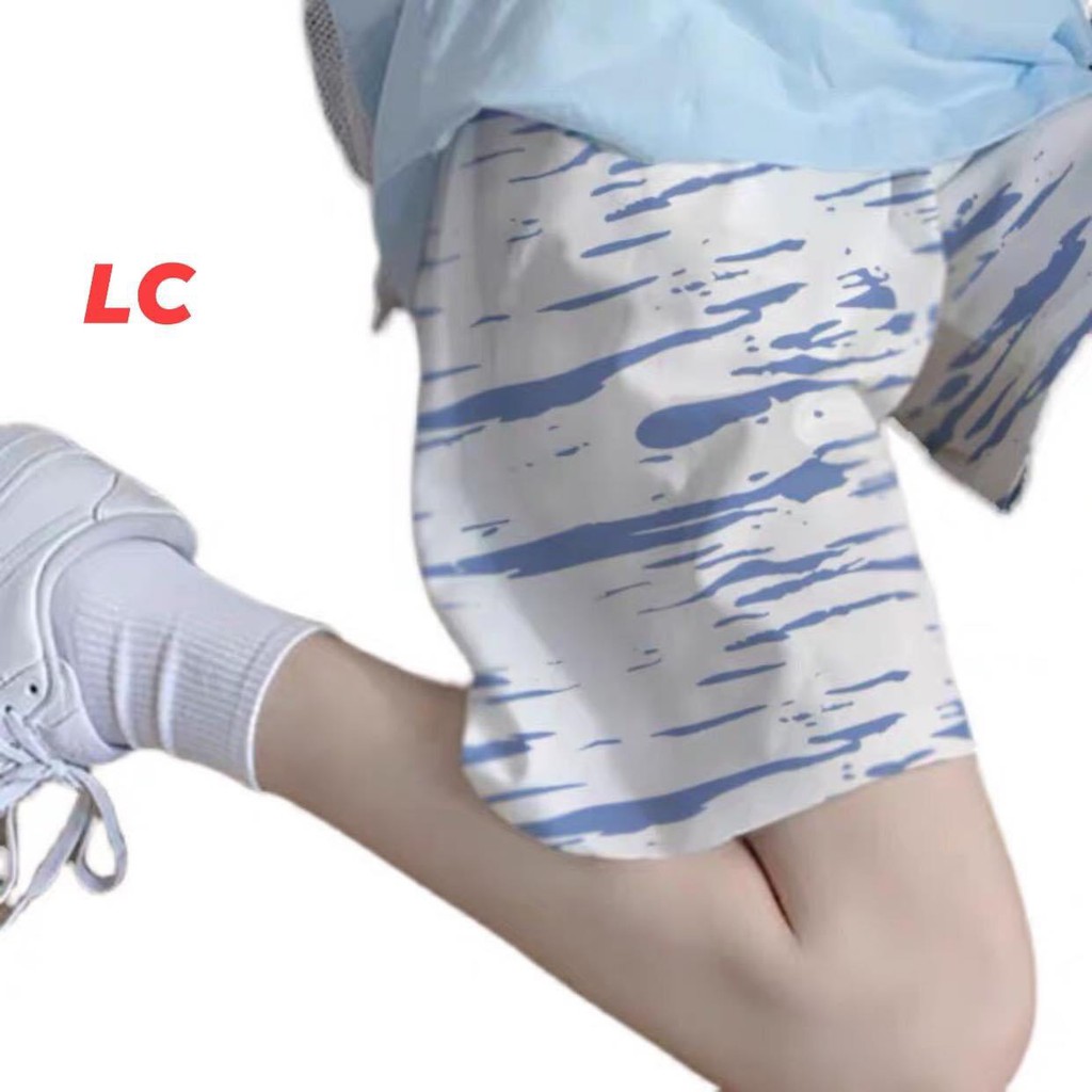 Quần shorts đùi loang xanh họa tiết đơn giản unisex nam nữ mặc nhà cực mát chất mềm mịn basic