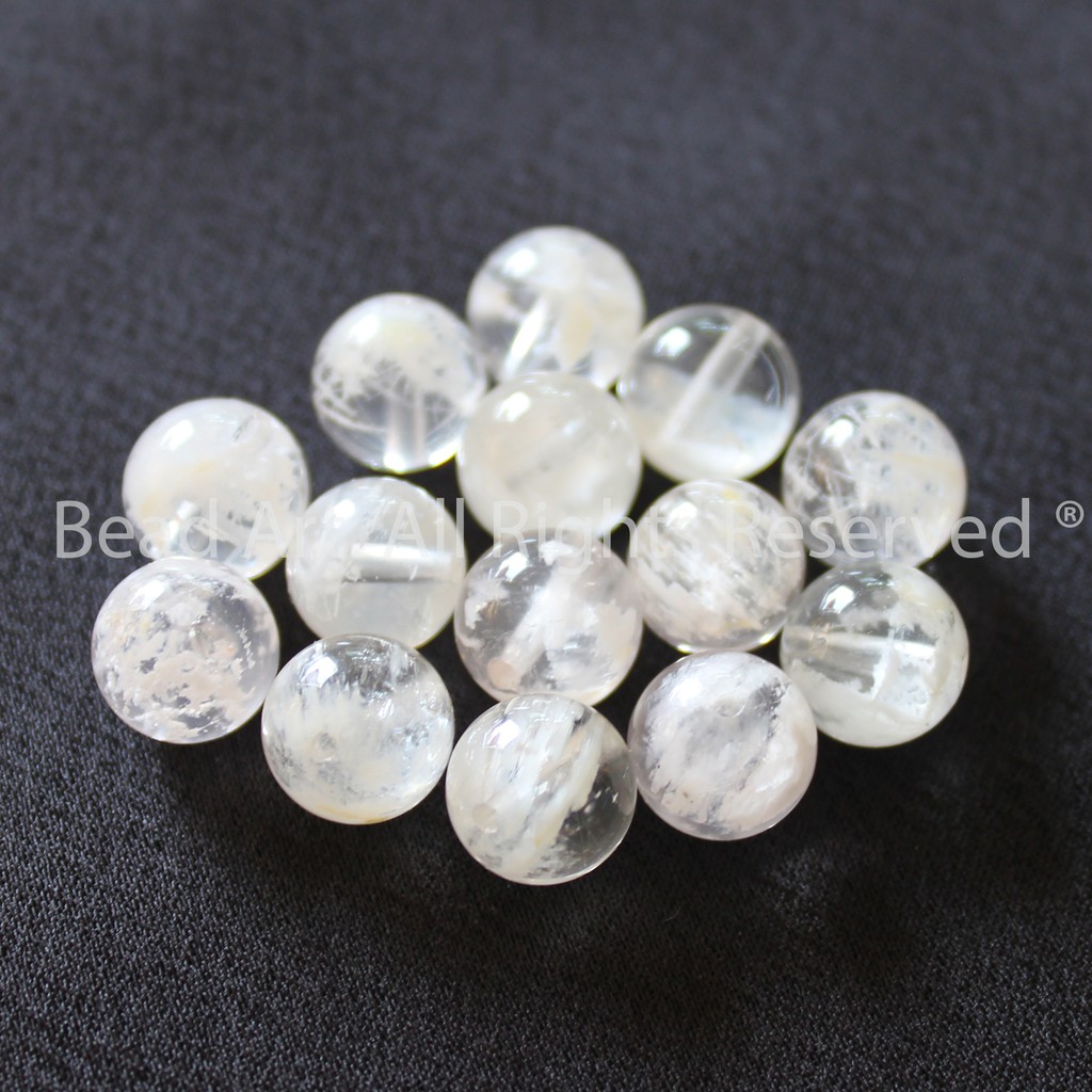 Đá T.A Ưu Linh Hoa Tuyết Trắng 8MM, Kim, Thuỷ, Phối Vòng Tay Phong Thuỷ, Chuỗi Hạt, Trang Sức  S43