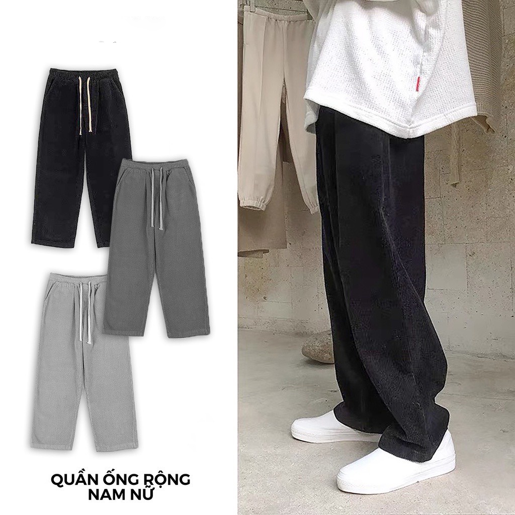 Quần nhung tăm, len tăm dáng suống ống rộng Unisex