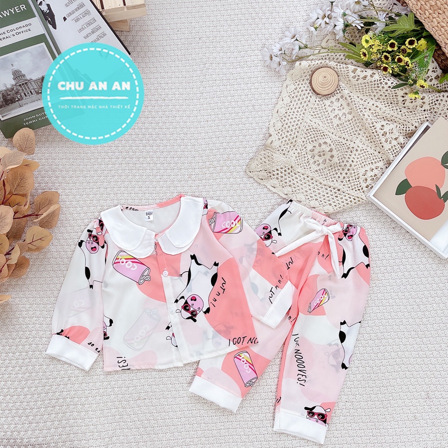 [ 6-17kg ] Bộ Đồ Ngủ Pijama Bé Gái - Set Quần Áo Trẻ Em Mặc Nhà Lụa Cao Cấp Nhiều Màu Dài Tay