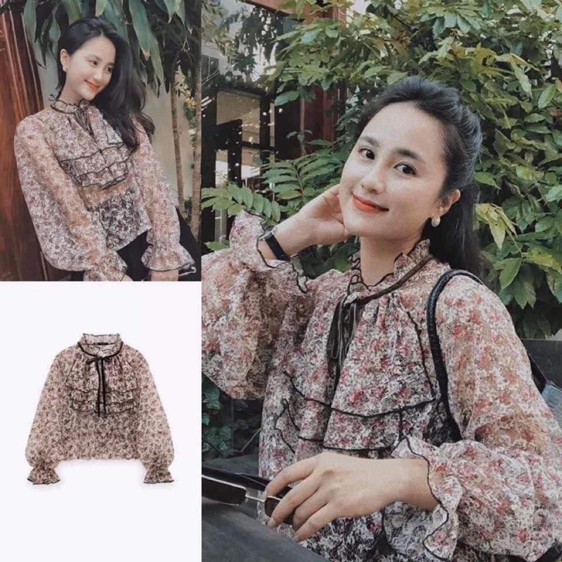 sơmi voan zara hoa cực xinh sz xs