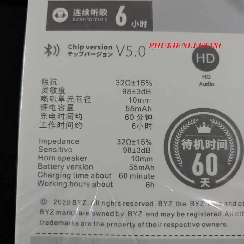 Tai nghe Bluetooth BYZ B67 công nghệ bluetooth 5.0