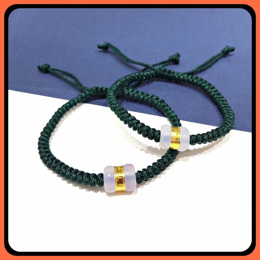 Vòng tay Lu Thống Bạch Ngọc tết dây hàng thiên nhiên thiết kế VT050 - Hợp với tất cả các mệnh