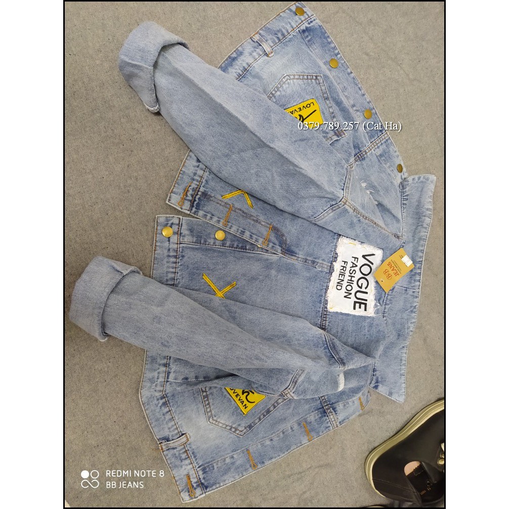 Aó khoác jean nữ xám xanh như hình form dưới 58Kg Vouge BB27