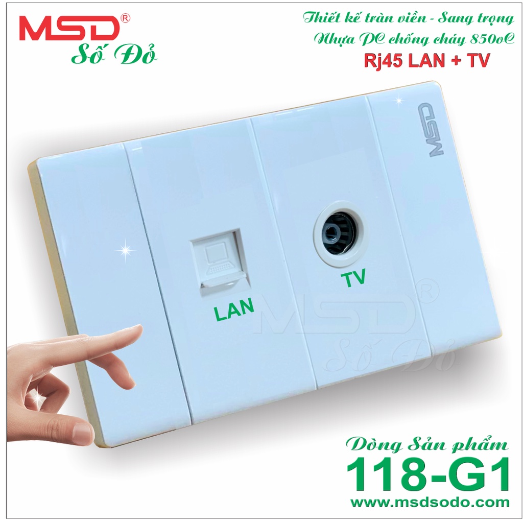 Ổ CẮM INTERNET RJ45 8 DÂY + Ổ CẮM TV CÁP ĐỒNG TRỤC RG6/5CFB 118G1