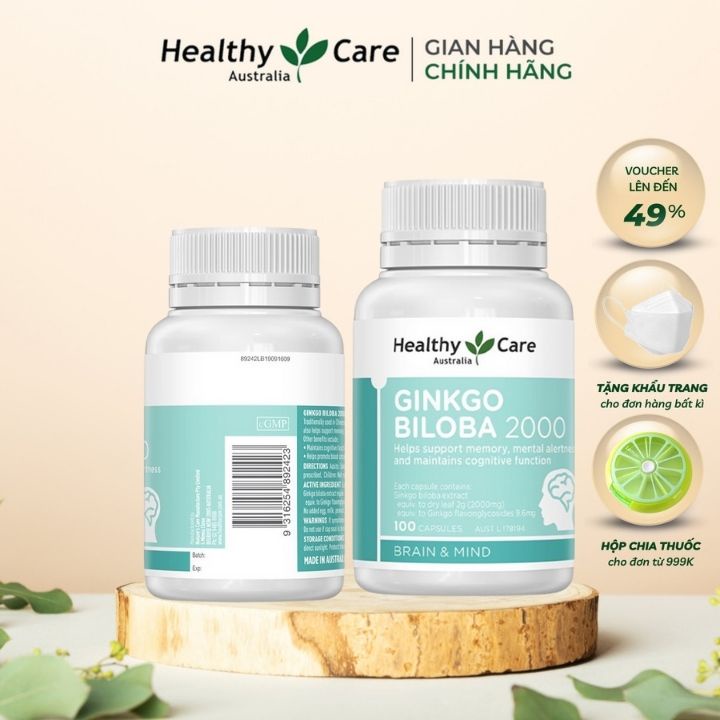 Combo 2 Hộp Bổ Não Healthy Care Ginkgo Biloba 2000mg Hộp 100 Viên