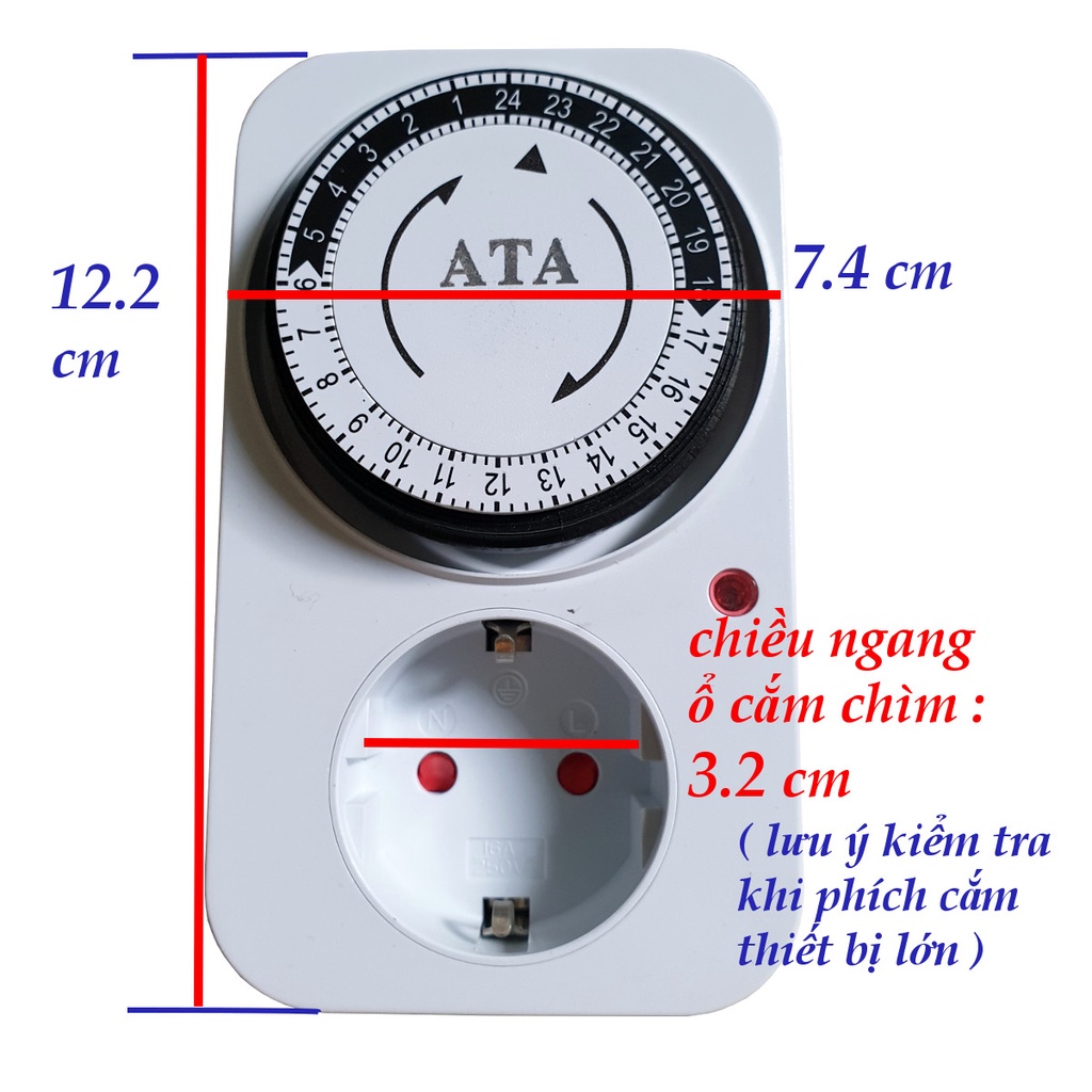 Công tắc ổ cắm hẹn giờ CƠ ATA AT24A - tắt mở tự động thiết bị điện