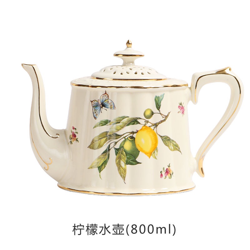 Bộ Ấm Trà Bằng Gốm Sứ 800ml Họa Tiết Côn Trùng Kèm Muỗng Phong Cách retro Châu Âu