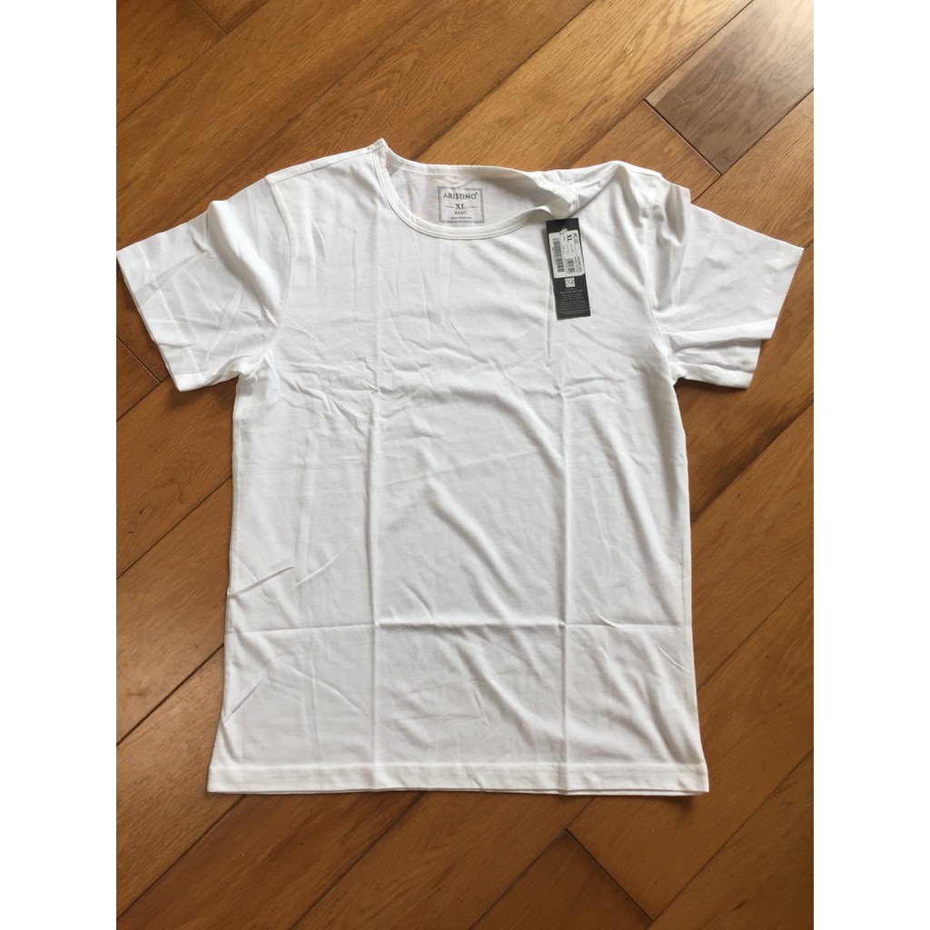 Áo T shirt trắng Aristino sale AC22 cotton dáng suông mềm mát
