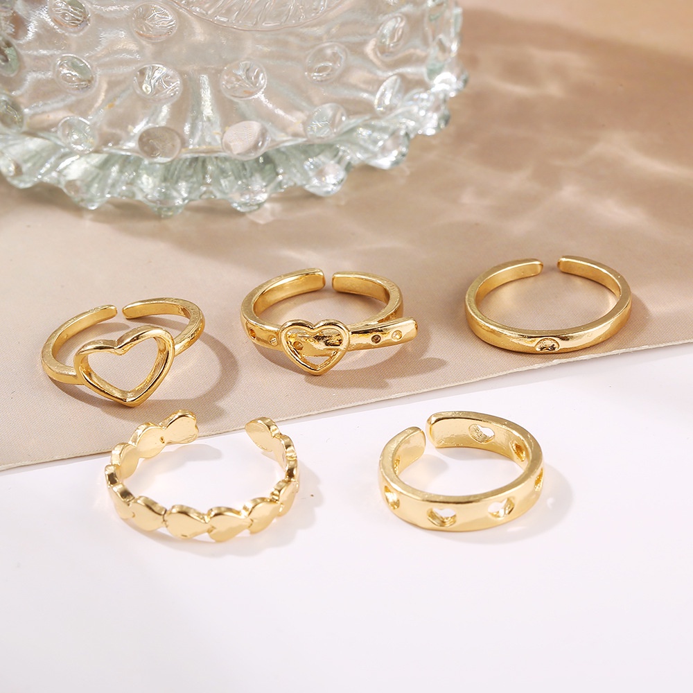 Set 5 Nhẫn Hở Hình Trái Tim Phong Cách Retro