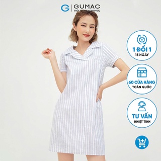Đầm suông nữ sọc cổ vest GUMAC màu xanh trẻ trung DB524